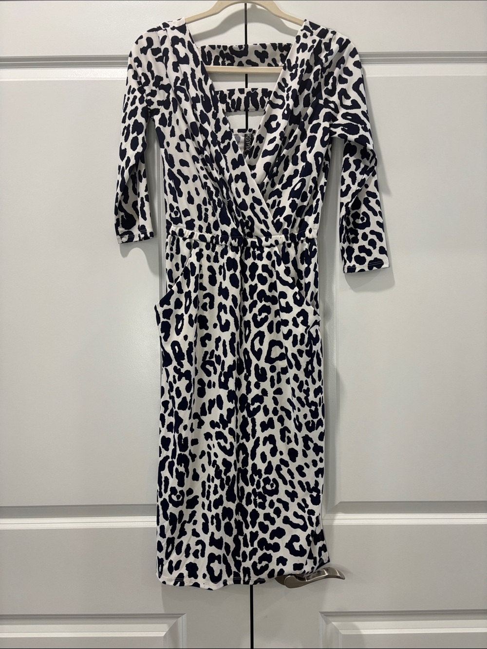 Yoana Baraschi Black and White Leopard-Print Wrap Midi Dress